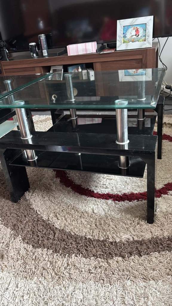 Black and Glass Coffee Table – Good Condition