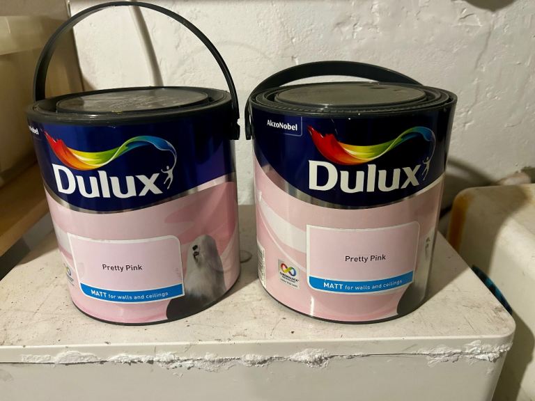2 x Dulux Pretty Pink Matt Paint 2.5L Tins - New, Unopened