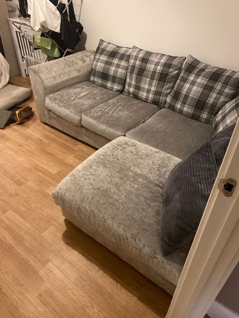 Corner sofa Gray crushed velvet 