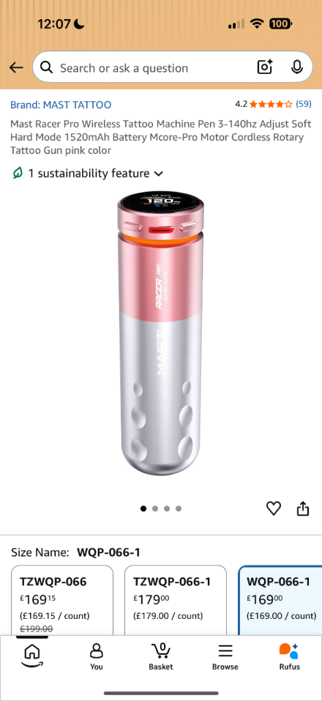 MAST Tattoo Racer Pro Wireless Machine Pen - Pink