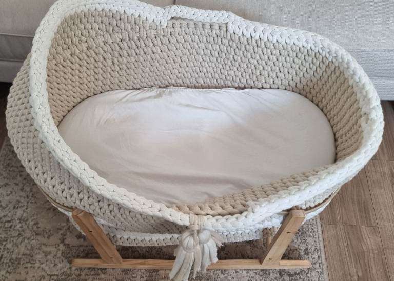 Beige baby bed cot hand stiched good condition