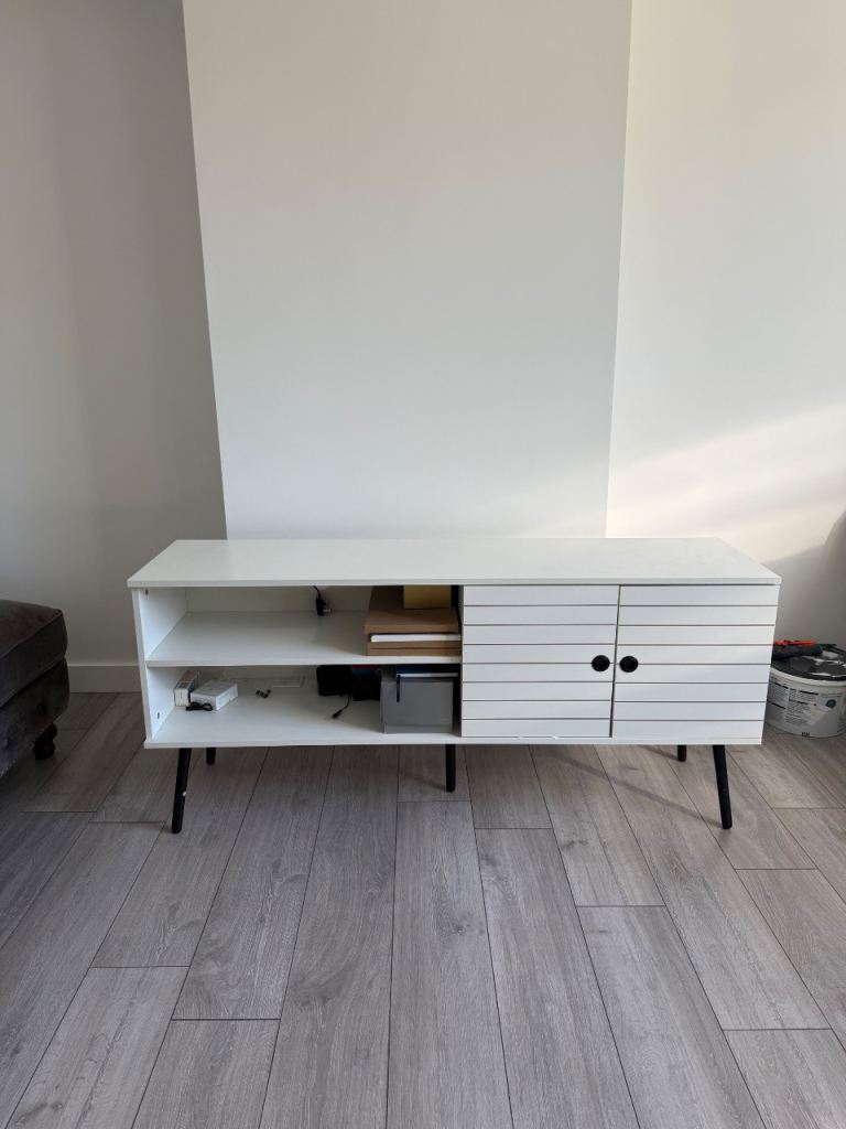 White TV Unit / Media Console with Storage