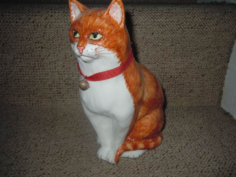 Vintage Porcelain Ginger Cat Figurine 