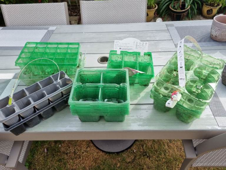 Green Plastic Seed Trays and Pots for Gardening