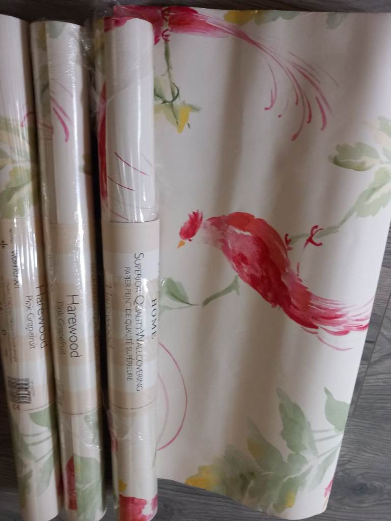 New Laura Ashley pink grapefruit wallpaper.  3 new rolls. 1 partial roll. 