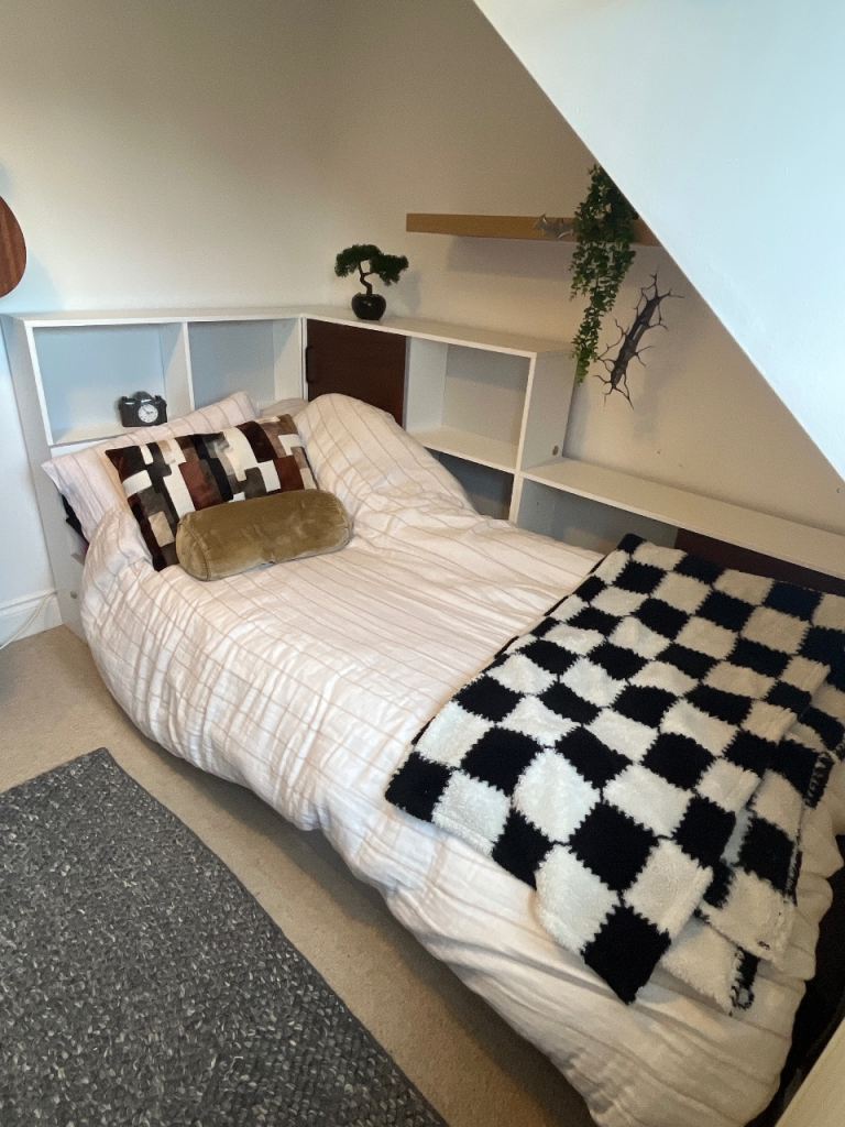 White Wooden Single Bed Frame with Headboard Storage