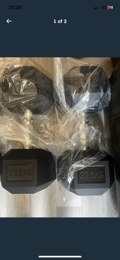 Hex 27.5kg pair dumbbells new still in box 