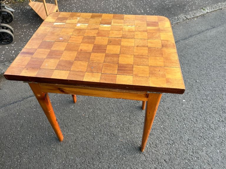 Wooden vintage checkered table