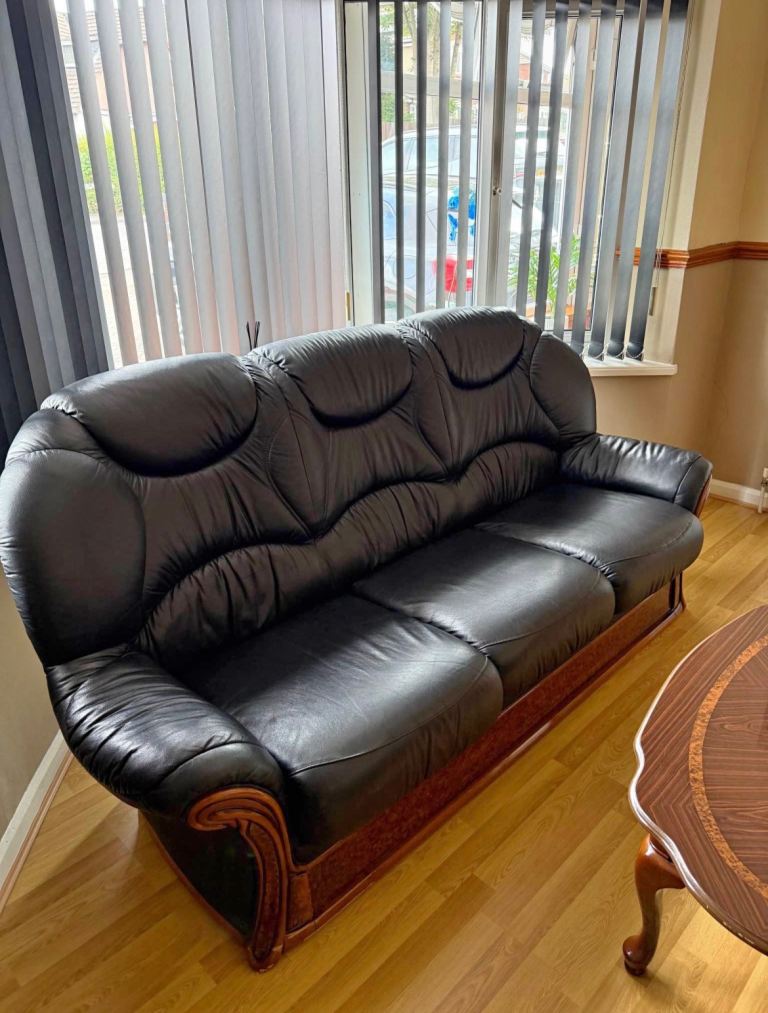 2 Vintage Black Leather Sofas