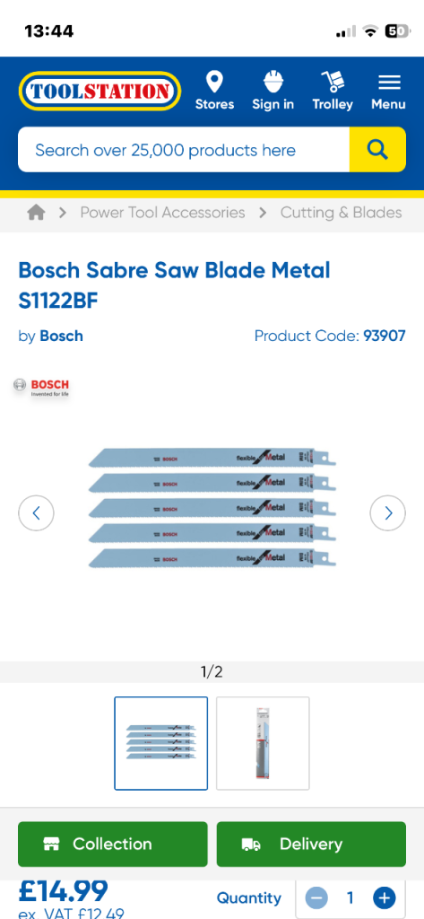 New Bosch S 1122 BF Reciprocating Saw Blades for Metal