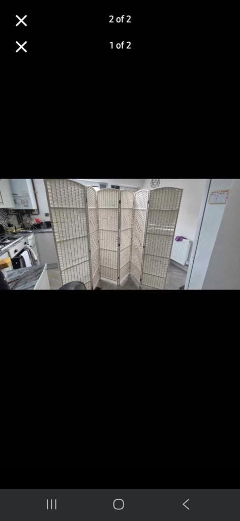 White Wooden Room Divider Screen – 4 Panels, Good Condition
