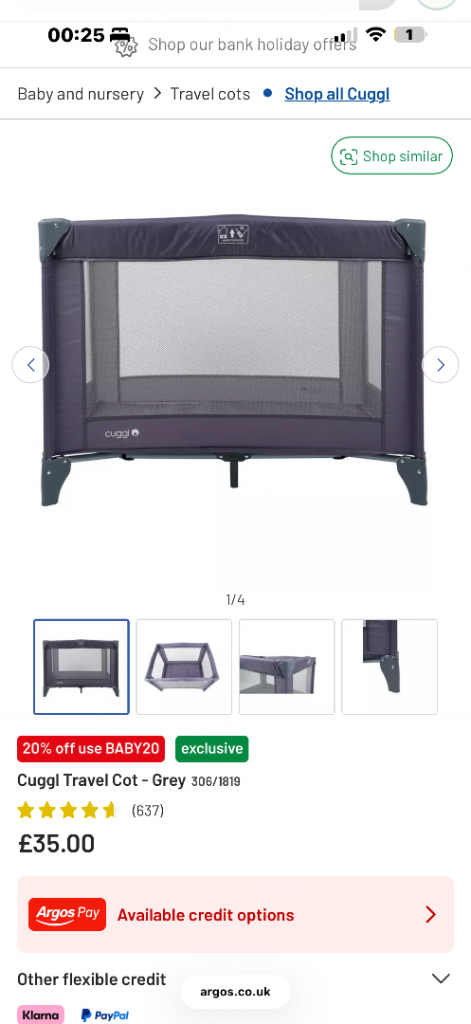 Travel cot, barely used still has tags on