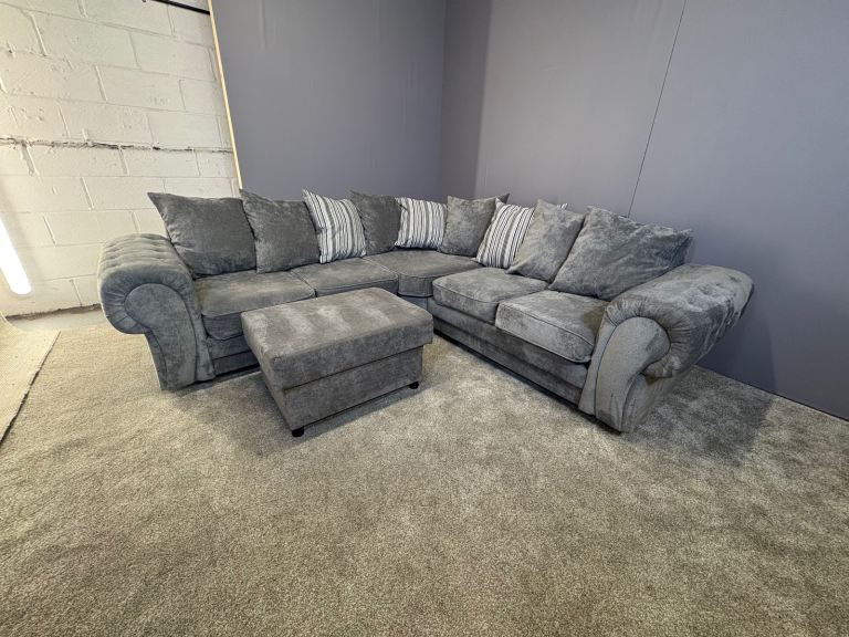 Grey corner Verona sofa with matching footstool DELIVERY AVAILABLE