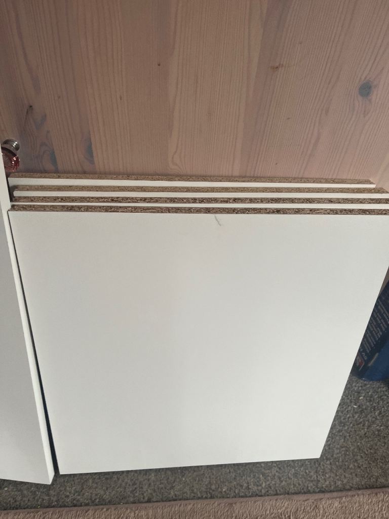 SET OF 7 WHITE CUPBOARD SHELVES SIZE 22” x 17.5”