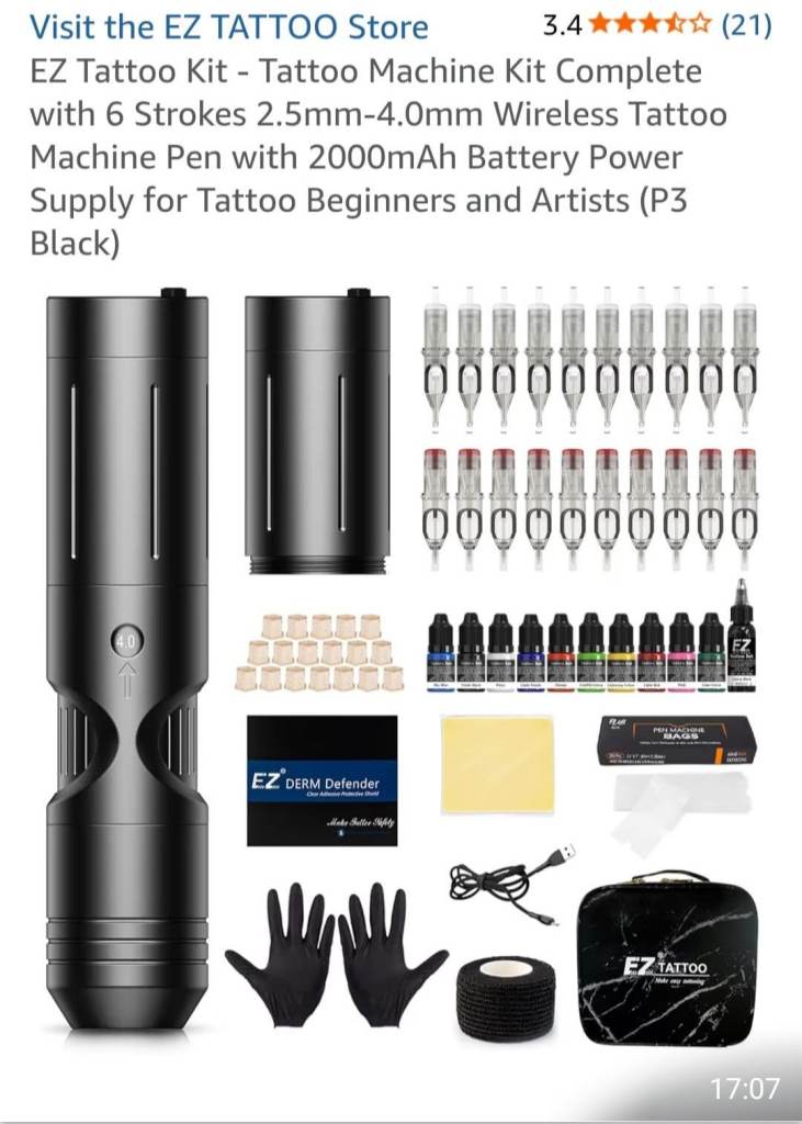 EZ Tattoo Machine Kit with Wireless Pen and Power Supply