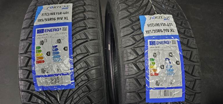 195 55 16  2 x NEW!! tyres Fortune FitClime All Seasons