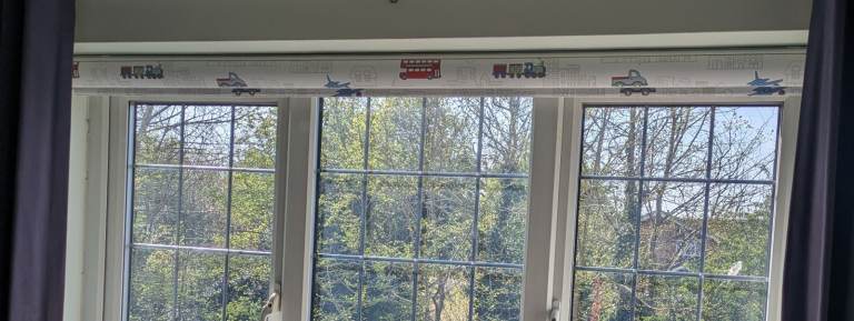 Child's blackout bedroom blind with automatic louvolite remote control
