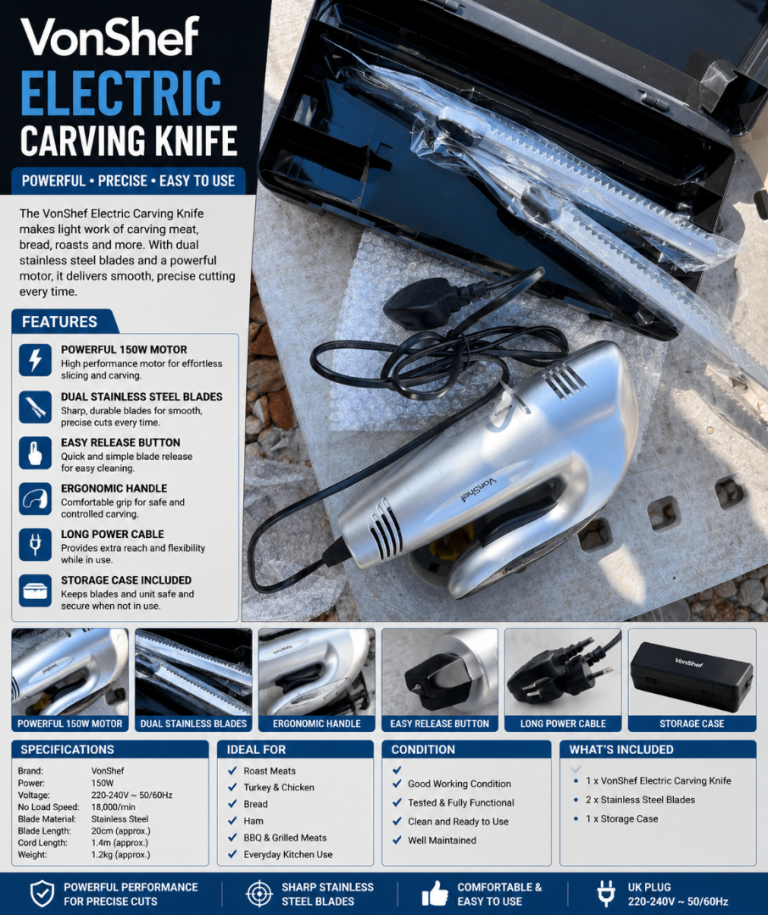 VonShef Electric Carving Knife with Storage Case – New