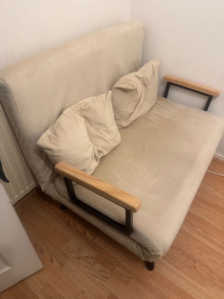 HOMCOM 2 Seater Sofa Bed Click Clack ConvertiblModern Velvet Feel Fabric Beige