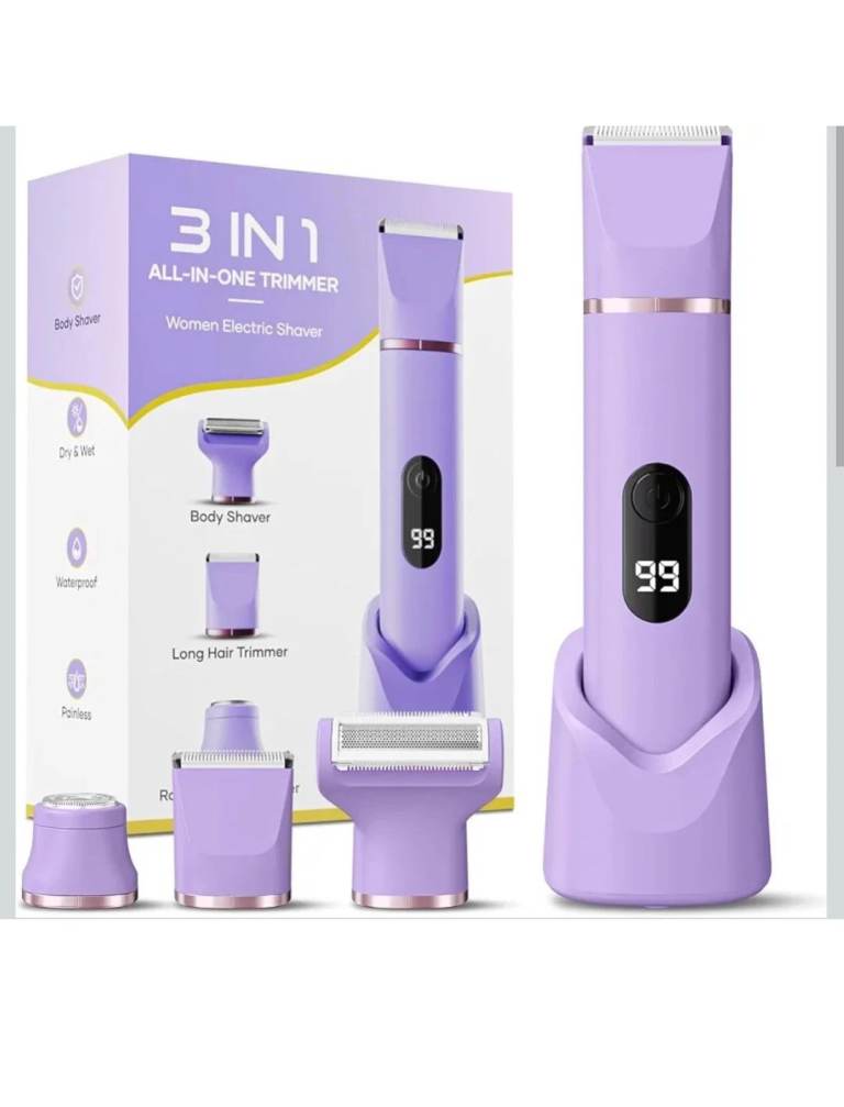 Women 3-in-1, Painless Electric Shaver IPX7 Waterproof Cordless Body Hair Trimmer 
