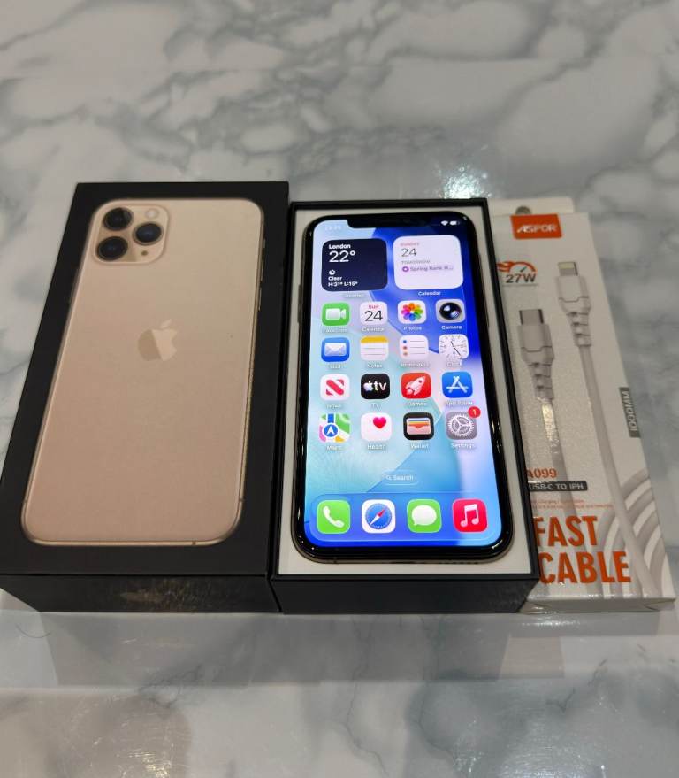 Apple iPhone 11 Pro Gold- 256GB - BH 100% Unlocked Great Working Condition + Box