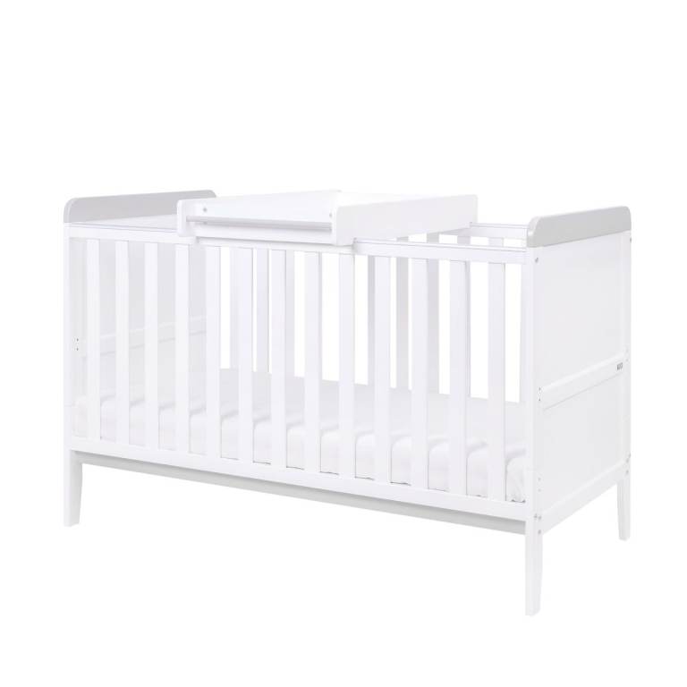 Rio Cot Bed with Cot Top Changer & Mattress - White/Dove Grey