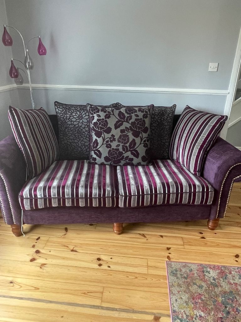 Purple Fabric Sofa and 2 Armchairs Set - Good Condition