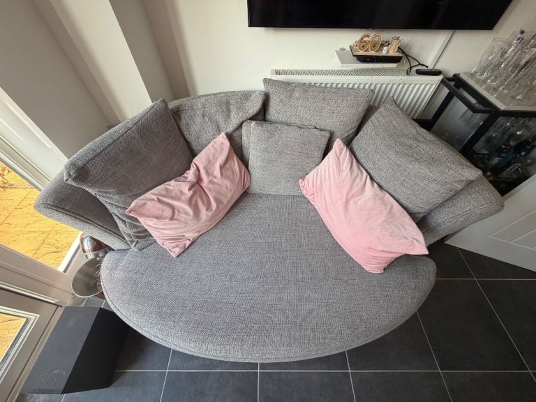 Large Grey Fabric Cuddle Sofa – Good Condition