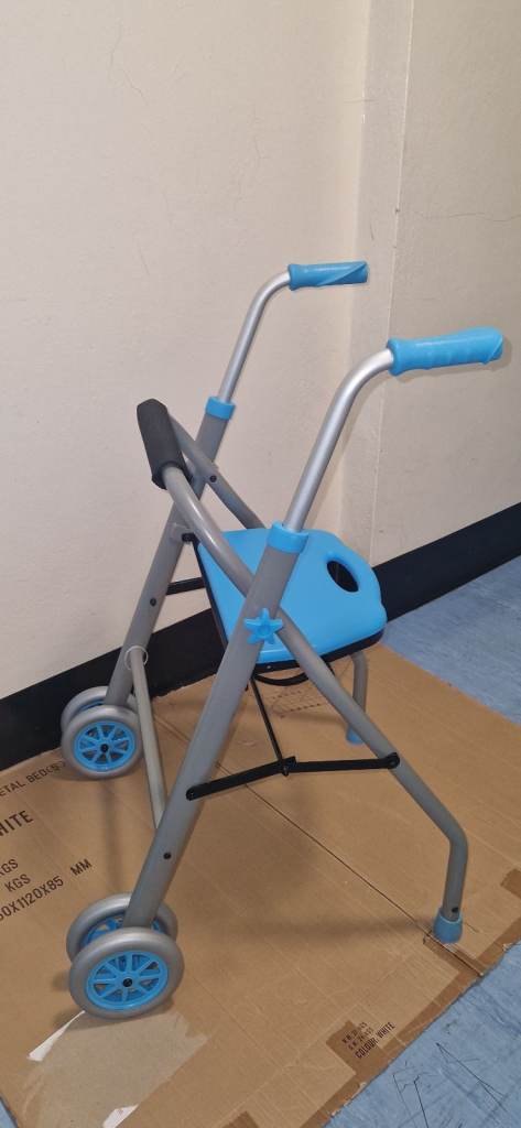 Blue Folding Aluminium Walker with Seat in Excellent Condition