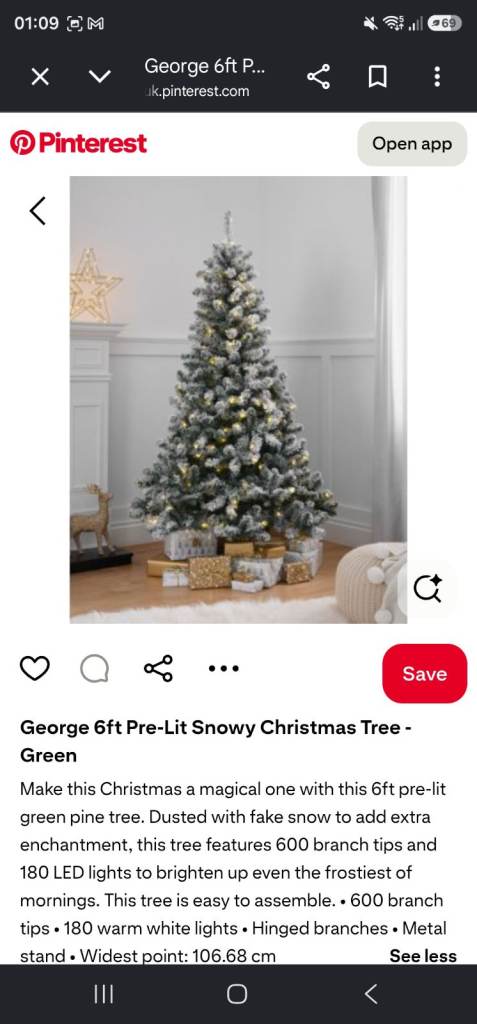George Home 6ft Pre-Lit Snowy Christmas Tree 