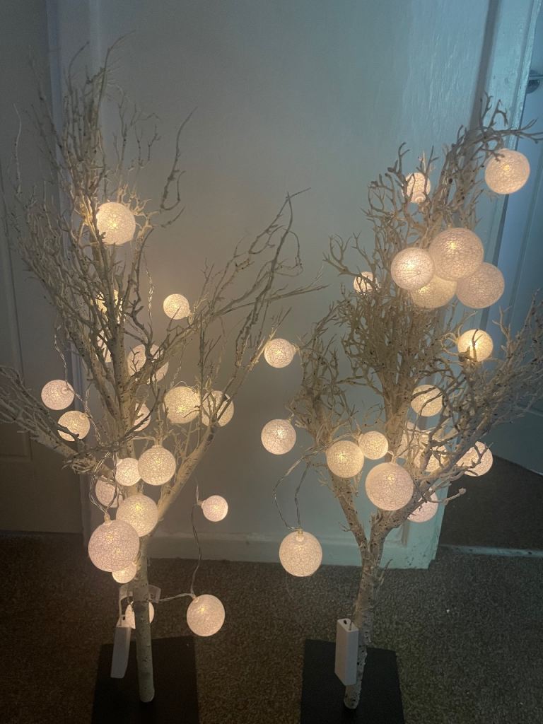 White trees with lights x2