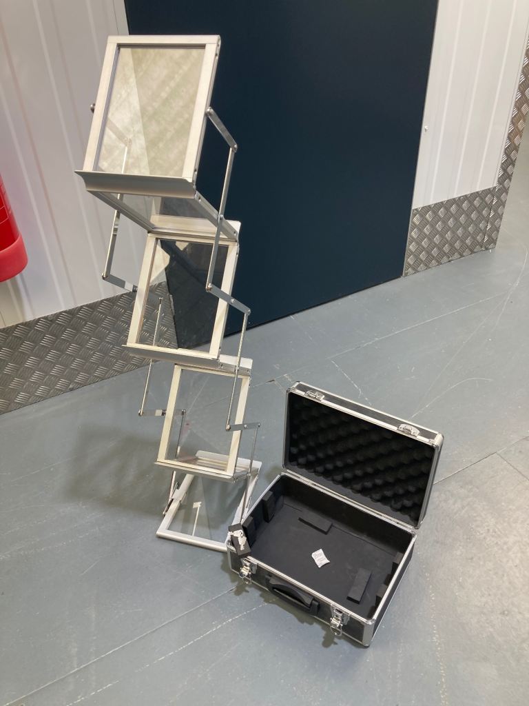 Foldable with case glass brochure stand 