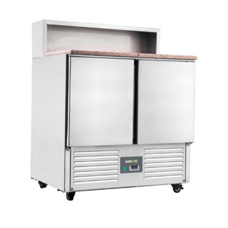 Commercial 2 Door Fridge Salad Prep Counter with Granite Worktop 215L