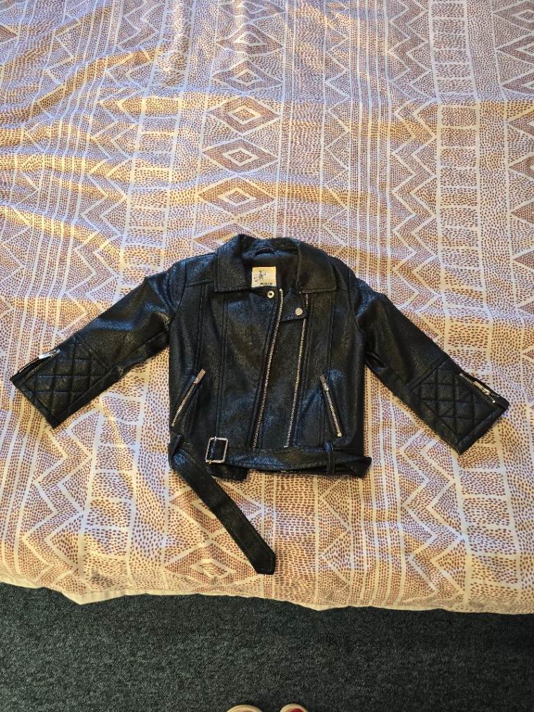 Kids Black Faux Leather Jacket - River Island, Good Condition