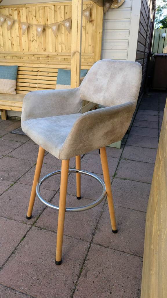 Stylish Grey Fabric Breakfast Bar Chair with Wooden Legs