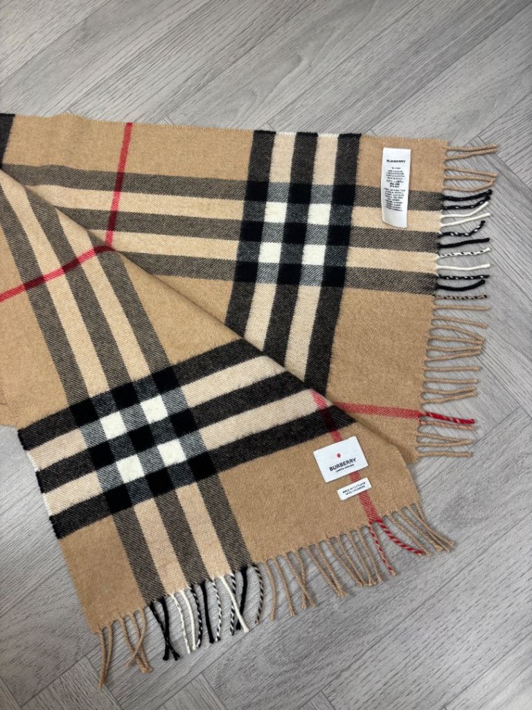 Burberry Scarf -Genuine 100% Cashmere Scarf - Beige Check