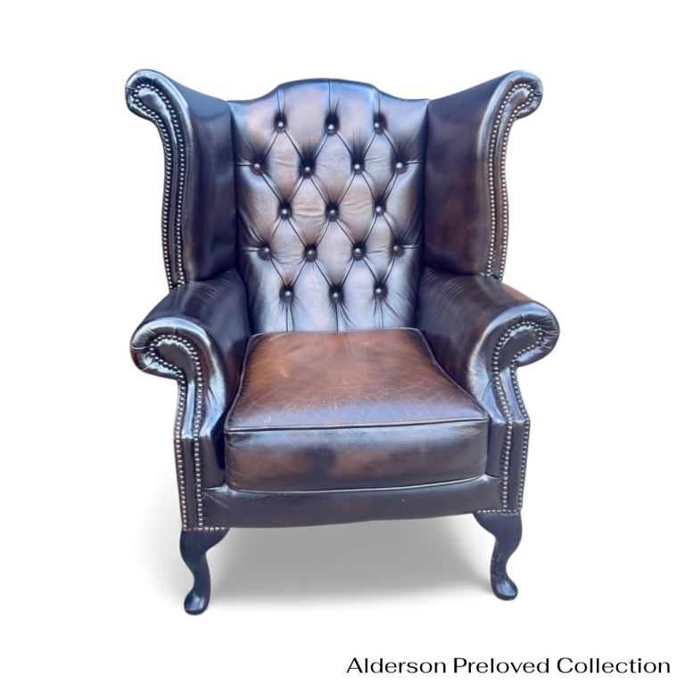 Brown Queen Anne chesterfield set