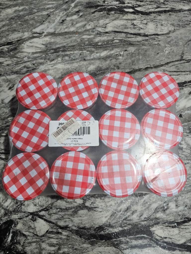 New Pack of 12 Glass Preserve Jars with Red Lids