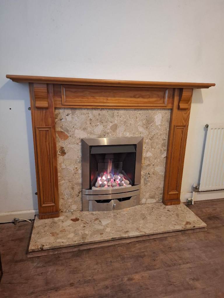 Gas Fire, Surround & Marble Hearth