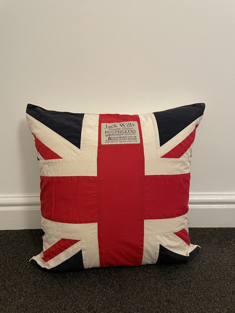 Jack Wills Union Jack Cushion – Large Decorative Pillow – British Flag Design