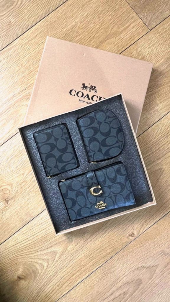 New Coach Wallet and Coin Purse Set - Black Leather