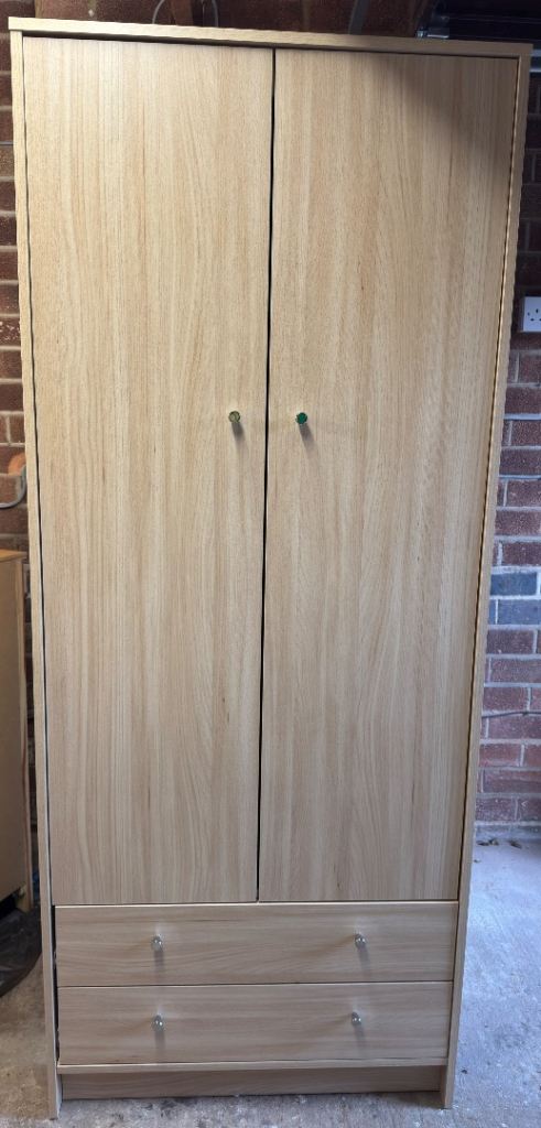 image for Used Argos Malibu Beech Effect 2 Door Wardrobe With Two Drawers in Good Condition-Collection Only
