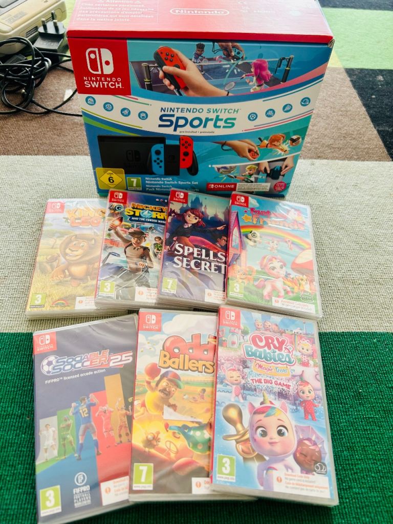 Nintendo Switch console with 7 New/Sealed Games