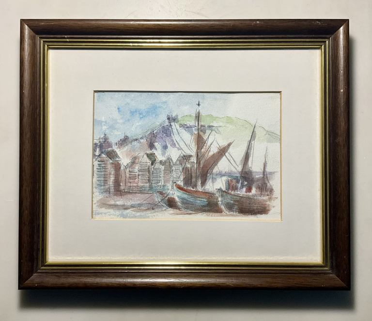 Hastings Harbour. Original watercolour and ink painting. Derek Johnson