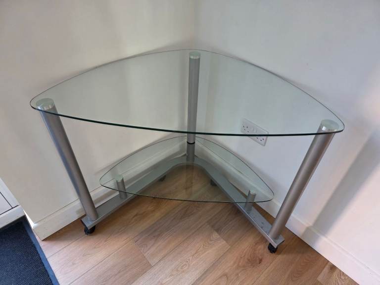 Glass corner desk / table with wheels