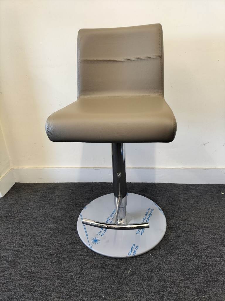 NEW Luxury Bar stool, Real Leather Colour taupe, Heavy Weighted Base, Chrome finish 