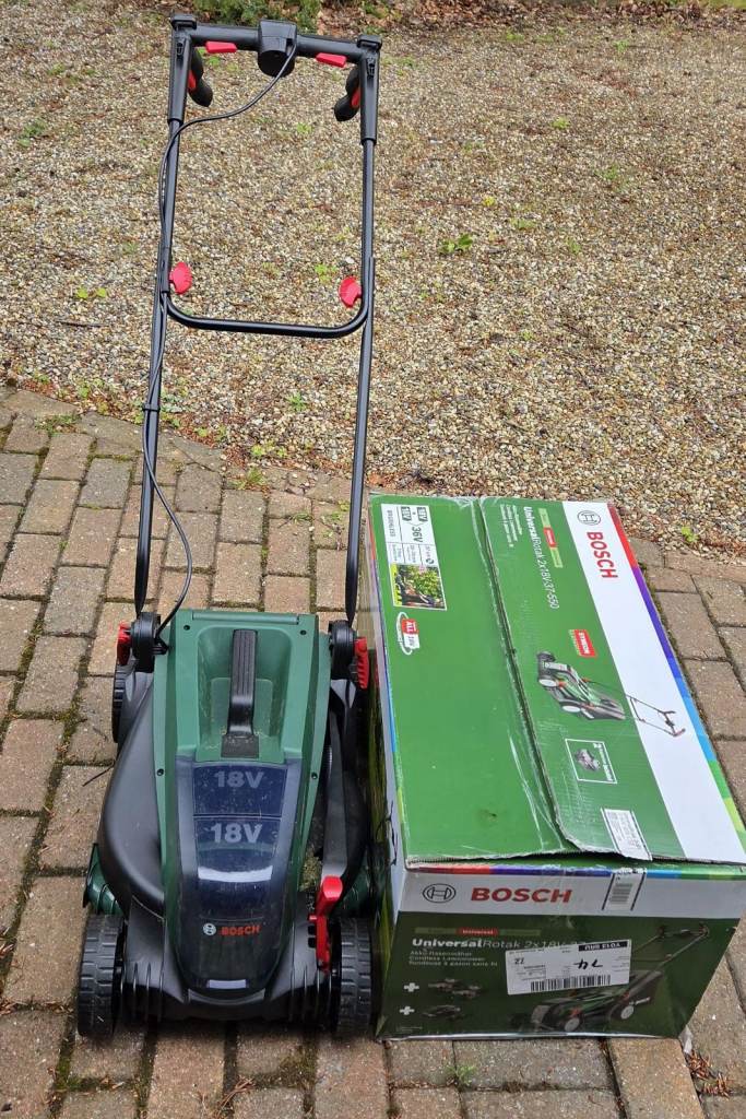 Bosch cordless lawnmower with 2 batteries and charger (without batteries and charger £120)