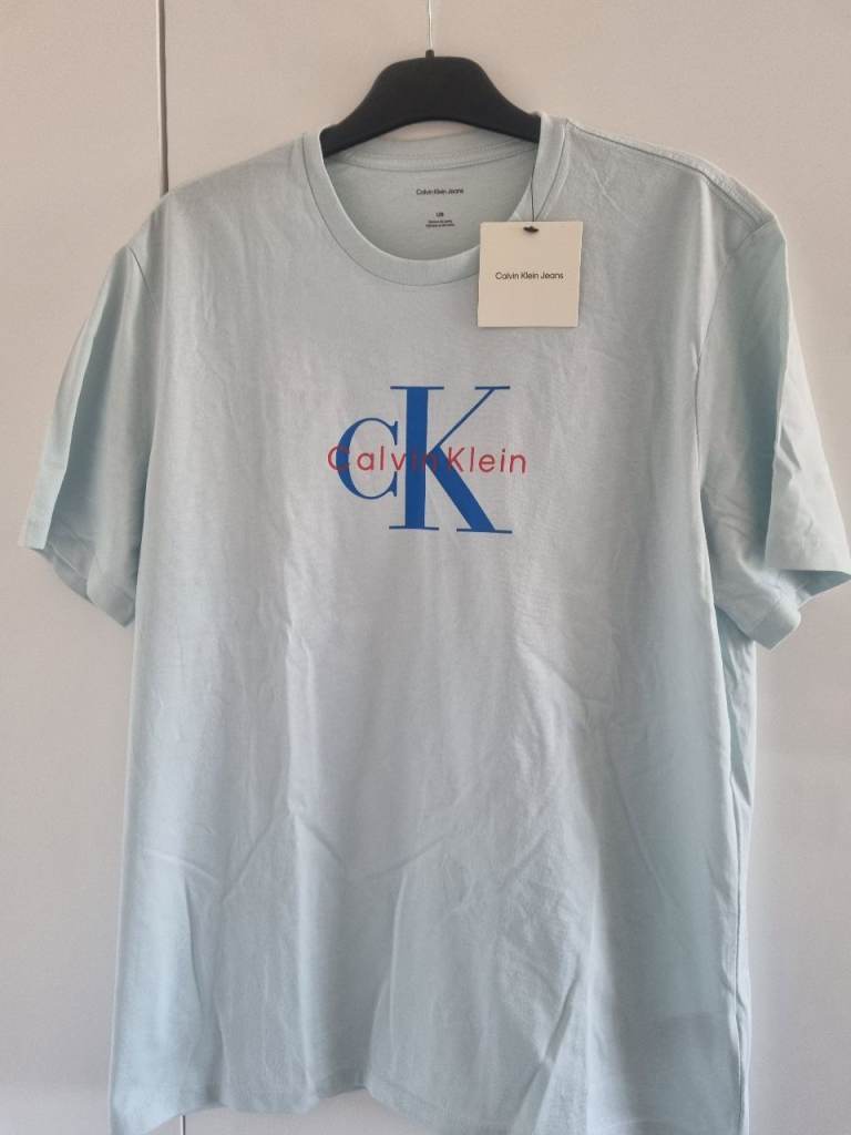 New Calvin Klein Men's T-Shirt - Light Blue, Size M