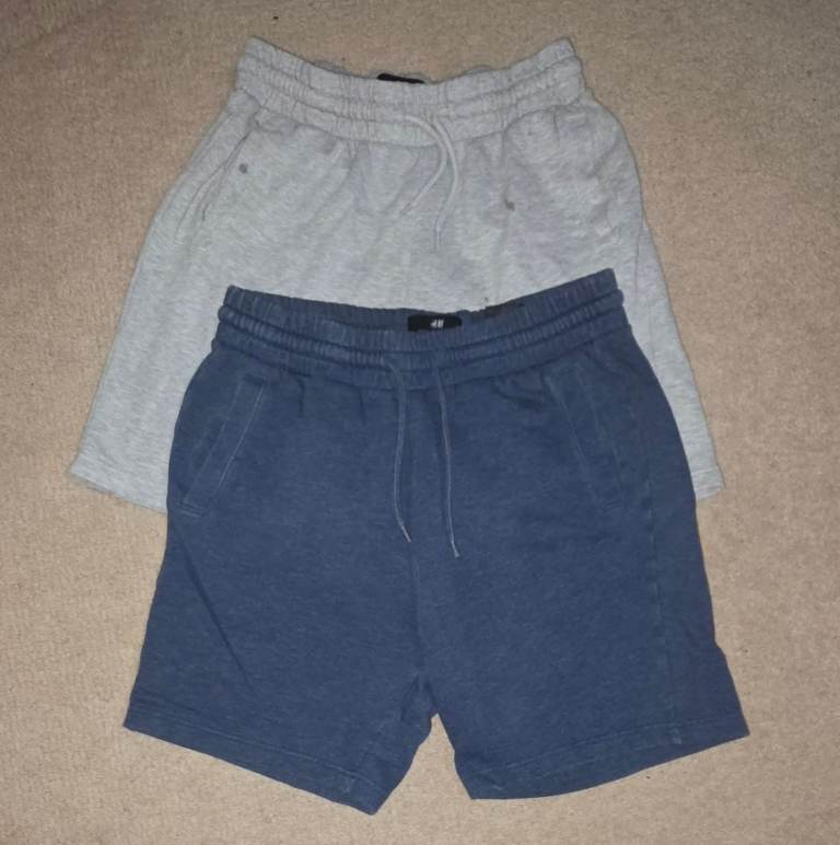 H&M Men’s Jersey Lounge Shorts – 2 Pack (Light Grey & Navy Blue, Size Small)  