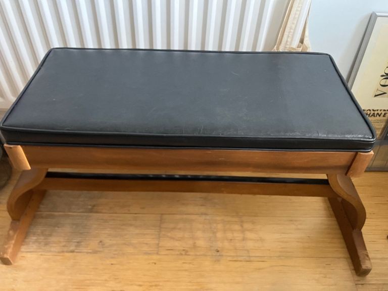 Vintage Piano Organ Bench Stool Black Padded Seat Wood with Storage 58.5 cm